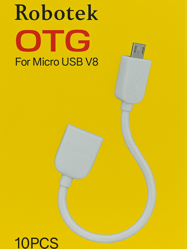 ROBOTEK OTG Cable (Micro USB/V8) – 100 Mbps High-Speed Data Transfer | White