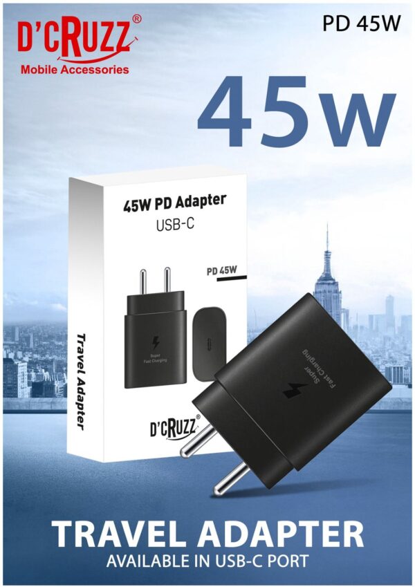 D’Cruzz 45W USB-C PD Travel Adapter | Super Fast Charging Charger for Mobile & Tablets