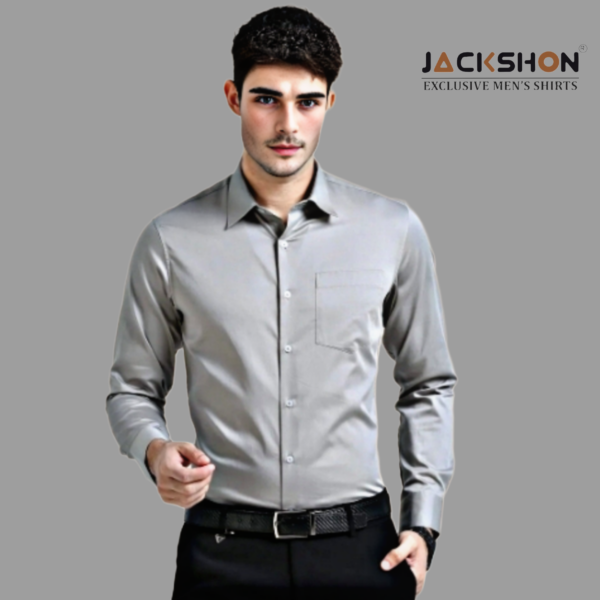 "Jackshon men's slim fit white formal shirt with full sleeves and front pocket"