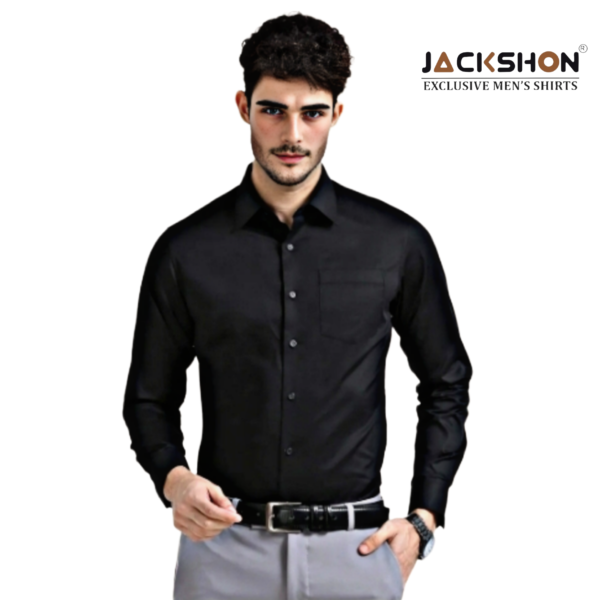 "Jackshon men's slim fit white formal shirt with full sleeves and front pocket"