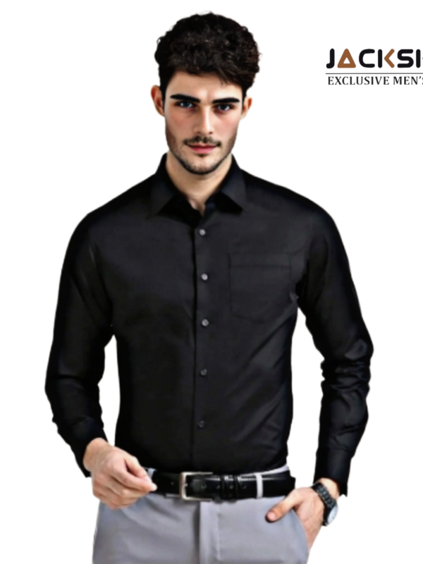 "Jackshon men's slim fit white formal shirt with full sleeves and front pocket"