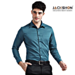 "Jackshon men's slim fit white formal shirt with full sleeves and front pocket"