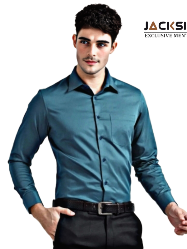 "Jackshon men's slim fit white formal shirt with full sleeves and front pocket"