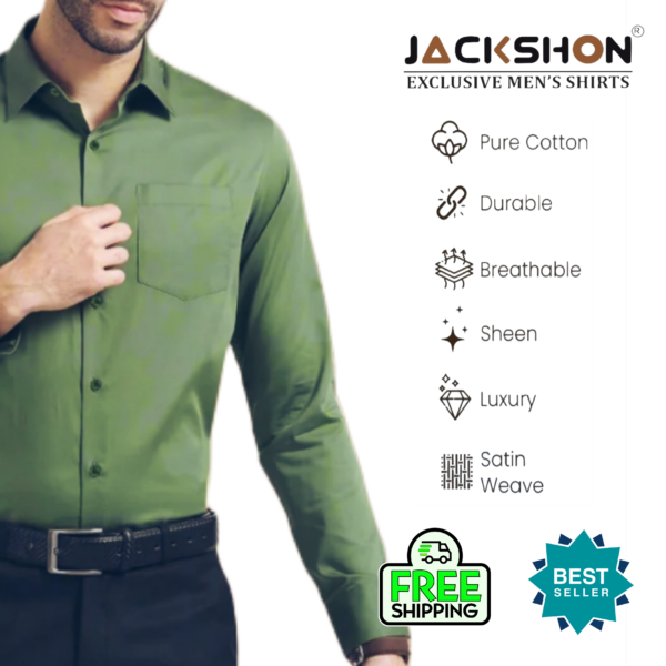 "Jackshon men's slim fit white formal shirt with full sleeves and front pocket"