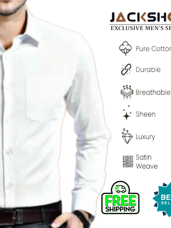 "Jackshon men's slim fit white formal shirt with full sleeves and front pocket"