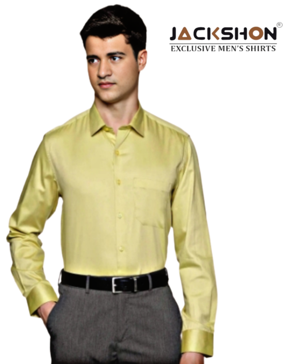 "Jackshon men's slim fit white formal shirt with full sleeves and front pocket"