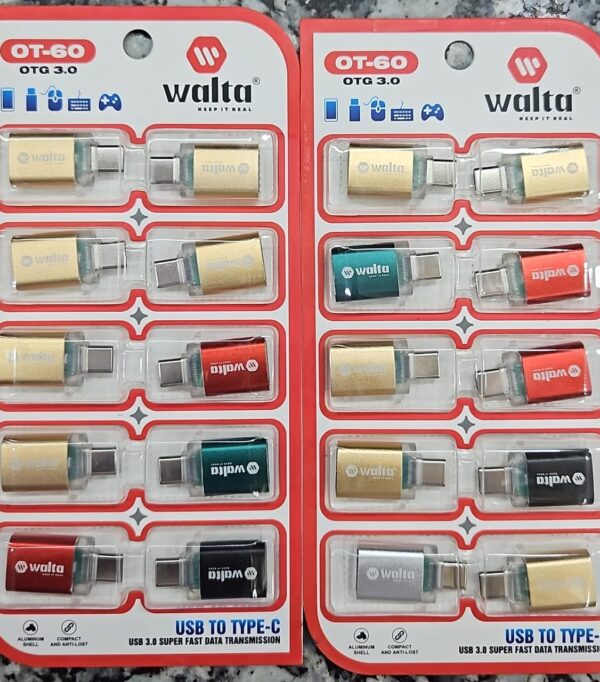 Walta OT-60 OTG 3.0 USB to Type-C Adapter – Super Fast Data Transfer | Compact & Durable | Multi-Color Pack
